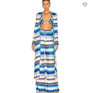 ALEXIS blue waves Silmani Robe & Dixon Pant set S&M blue zigzag print Resortwear